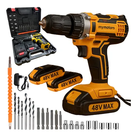 Parafusadeira Furadeira 48v Profissional 2 Baterias Sem Fio Amarelo 127/220v 60 Hz