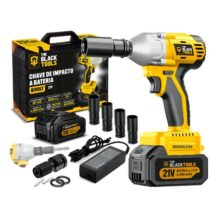 Chave De Impacto A Bateria 21v 4000mah Motor Brushless Com Maleta E Acessorios The Black Tools Amarelo E Preto 127/220v 60hz