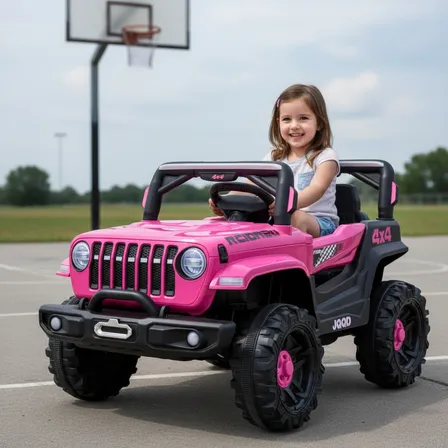 Jipe Infantil Elétrico 12v Carrinho Controle Remoto Música Brinq Kids Rosa 127/220v