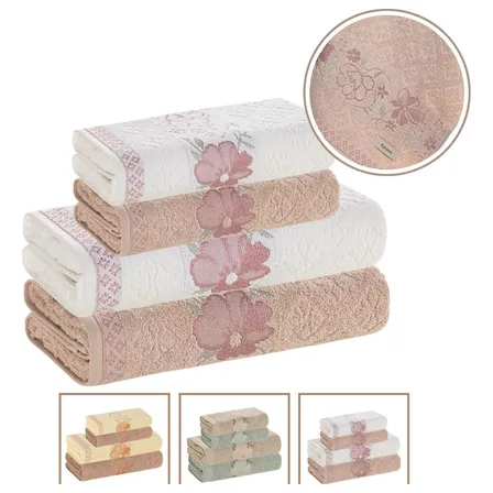 Jogo De Toalhas Karsten 100% Algodão Floral Grossa 4 Peças