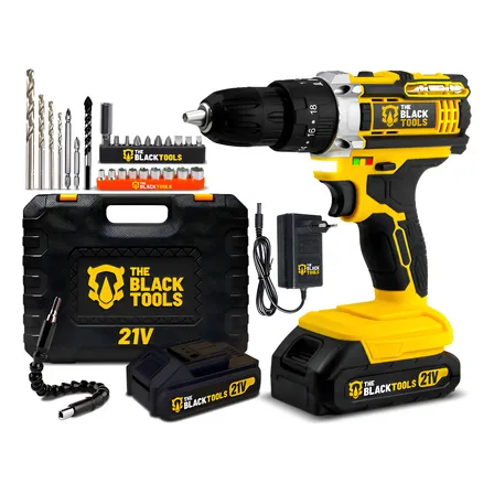 Parafusadeira Furadeira De Impacto The Black Tools Profissional Tb-21px 2 Baterias Com Maleta 60hz Amarelo 127/220v