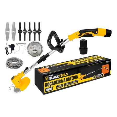 Roçadeira Aparador Grama A Bateria Recarregável 460w Profissional Com Acessórios Tcg12b The Black Tools 127/220v Amarelo