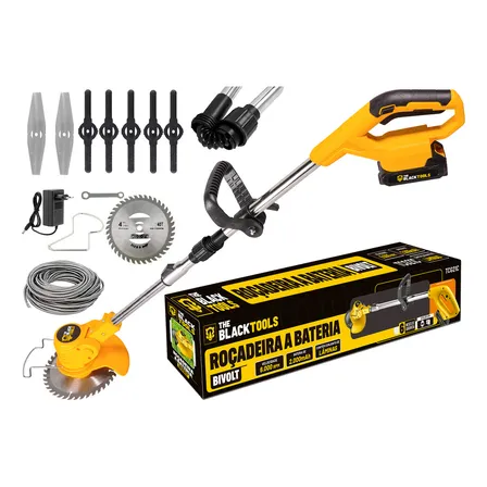 Roçadeira Aparador Grama A Bateria Recarregável 21v 750w Profissional Com Acessórios Tcg21c The Black Tools 127/220v Amarelo