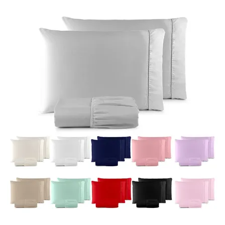 Jogo De Lençol 400 Fios Ponto Palito Cama Queen 3 Pçs Saldão