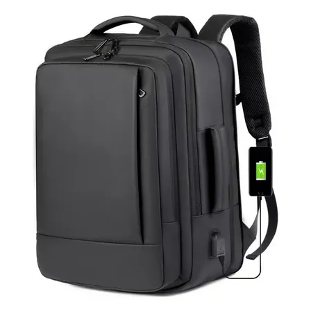 Mochila Dos Homens Com Faixa Impermeável Para Expansão Preto Liso
