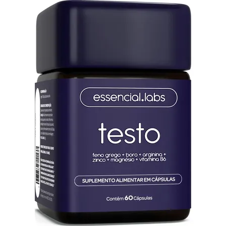 Testo Essencial - Fórmula Exclusiva Com Feno Grego + Boro + Arginina + Zma + Vitamina B6 - Precursor Da Testosterona - 60 Cápsulas Sem Sabor