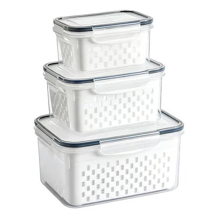 Kit 3 Organizadores Geladeira Alimentos Vegetais Com Tampas Branco