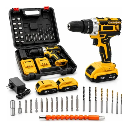Parafusadeira Furadeira 36v S/ Fio Profissional + 2 Baterias Amarelo 127/220v 60