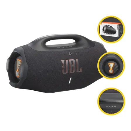 Caixa de Som Bluetooth Boombox 4 JBL, com AI Sound Boost, até 34h de bateria, IP68 e Áudio Lossless – Preta